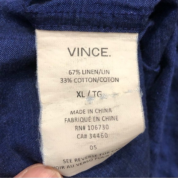 Vince Mens Linen Cotton Shirt Long Sleeve Casual Beach Coastal Nautical Blue XL - Picture 5 of 6